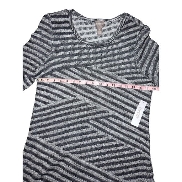 NWT Chicos Women's Sz 1 Black & Grey Striped Asymmetric Hem Sweater - Picture 7 of 9